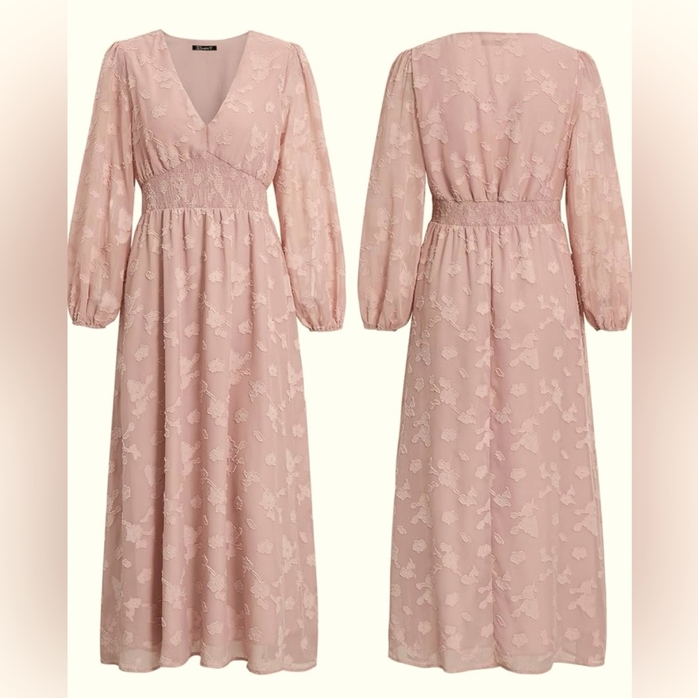 Simplee Women's Boho Floral Maxi Dress Flowy Casual V Neck in pink color